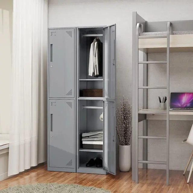 Alt view image 2 of 7 - Metal Storage Cabinet, 71" Tall Storage Locker for Employees, Steel Cabinet with Lock and Keys for School, Gym, Home, Office Staff (2 Doors-Grey)