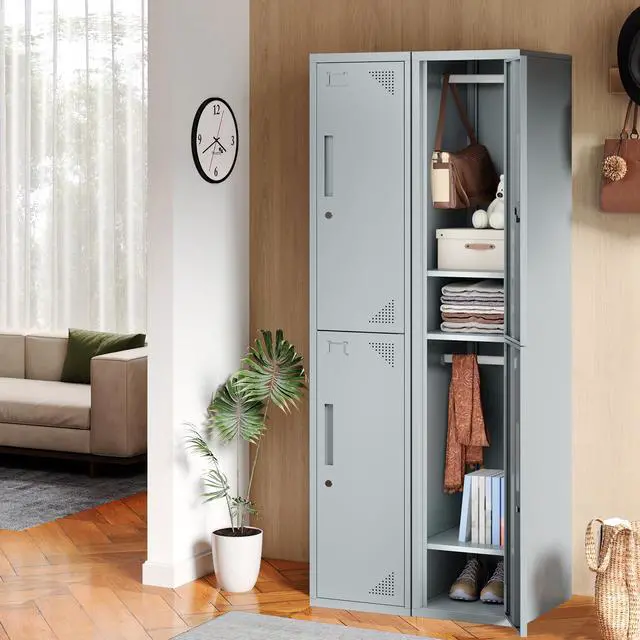 Alt view image 5 of 7 - Metal Storage Cabinet, 71" Tall Storage Locker for Employees, Steel Cabinet with Lock and Keys for School, Gym, Home, Office Staff (2 Doors-Grey)