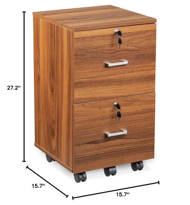 Alt view image 2 of 6 - 2 Drawer File Cabinet with Lock, Wood Grain Walnut File Cabinet for Letter Size File Folders with Tabs, Under Desk Rolling File Cabinets for Home Office, Mobile Filing Cabinet Printer Stand