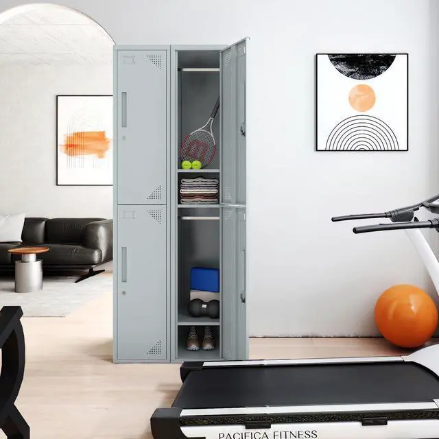 Alt view image 7 of 7 - Metal Storage Cabinet, 71" Tall Storage Locker for Employees, Steel Cabinet with Lock and Keys for School, Gym, Home, Office Staff (2 Doors-Grey)