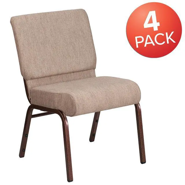 Alt view image 5 of 7 - Beige 21" W Stacking Church Chair, 4-Pack | Copper Vein Frame, Fabric Upholstery