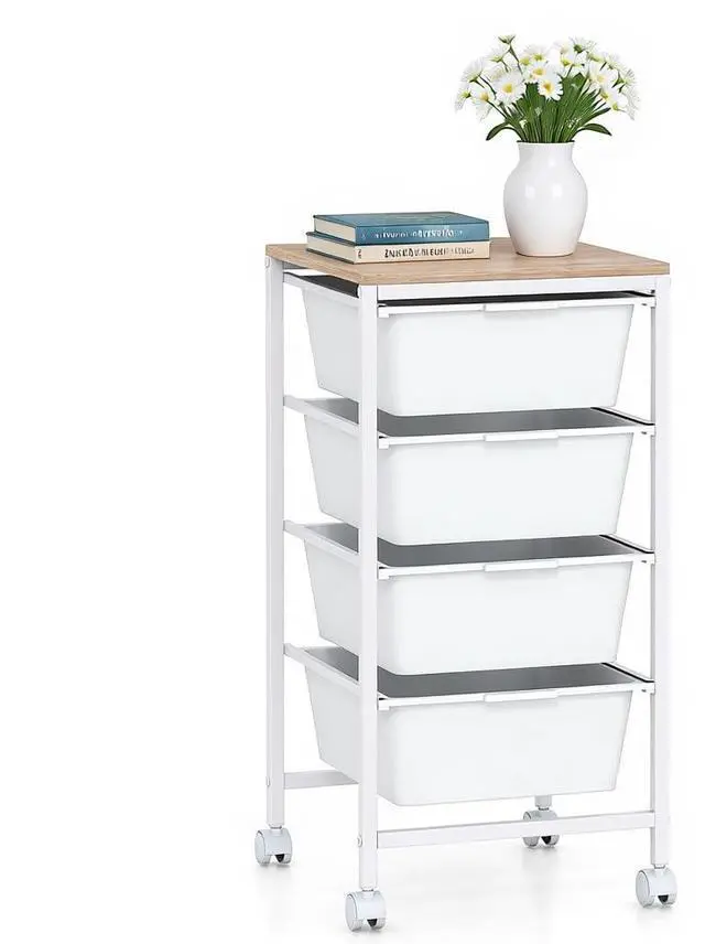 Main image of Rolling Cart with Drawers, 4 Drawer Rolling Storage Cart with Wooden Tabletop, Metal Frame & Lockable Wheels, Craft Organizers and Storage for Home Office Classroom (White, 4 Drawer)