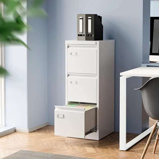 Alt view image 2 of 7 - 3 Drawer File Cabinet,Metal Filing Cabinets with Lock,18" Deep Office Storage Cabinet for A4/Letter/Legal Size File,Assembly Required
