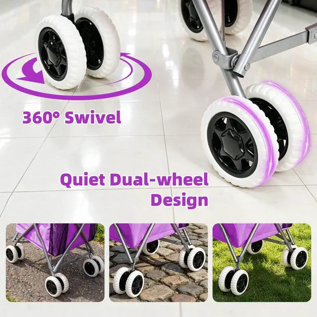 Alt view image 2 of 7 - Shopping Carts for Groceries Foldable Rolling Trolley with 360° Double Front Swivel Wheels Waterproof Removable Canvas Liner with Cover for Laundry Grocery, Baggage, Picnic (Holds Up to 120 lbs)