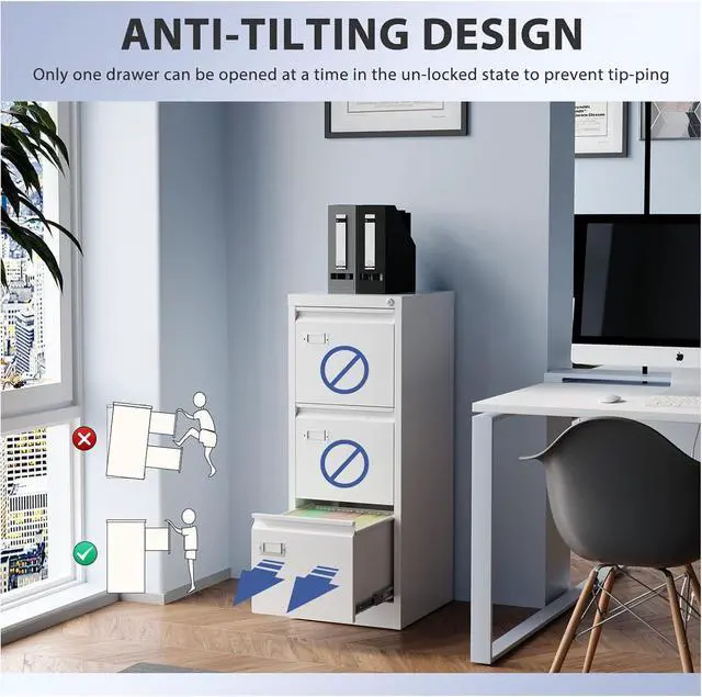 Alt view image 4 of 7 - 3 Drawer File Cabinet,Metal Filing Cabinets with Lock,18" Deep Office Storage Cabinet for A4/Letter/Legal Size File,Assembly Required