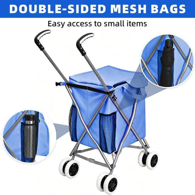 Alt view image 4 of 7 - Shopping Carts for Groceries Foldable Rolling Trolley with 360° Double Front Swivel Wheels Waterproof Removable Canvas Liner with Cover for Laundry Grocery, Baggage, Picnic (Holds Up to 120 lbs)