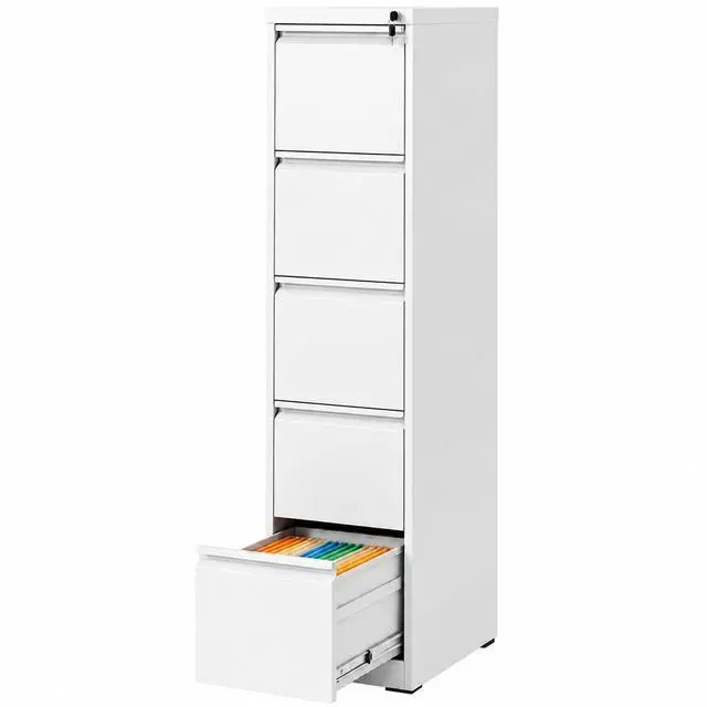 Main image of 5 Drawer File Cabinet with Lock, Vertical Metal Filing Cabinet White | 64.2"H x 15"W x 18"D Office Storage Cabinet for Home Office, Fit Letter, Legal, A4 and F4, Assembly Required