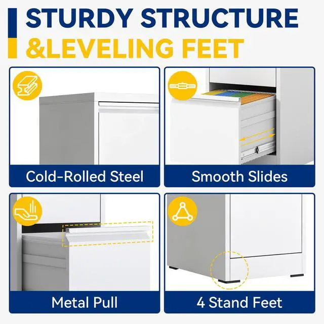 Alt view image 7 of 7 - 4 Drawer File Cabinet with Lock, Vertical Metal Filing Cabinet White | 52.3"H x 15"W x 18"D Office Storage Cabinet for Home Office, Fit Letter, Legal, A4 and F4, Assembly Required