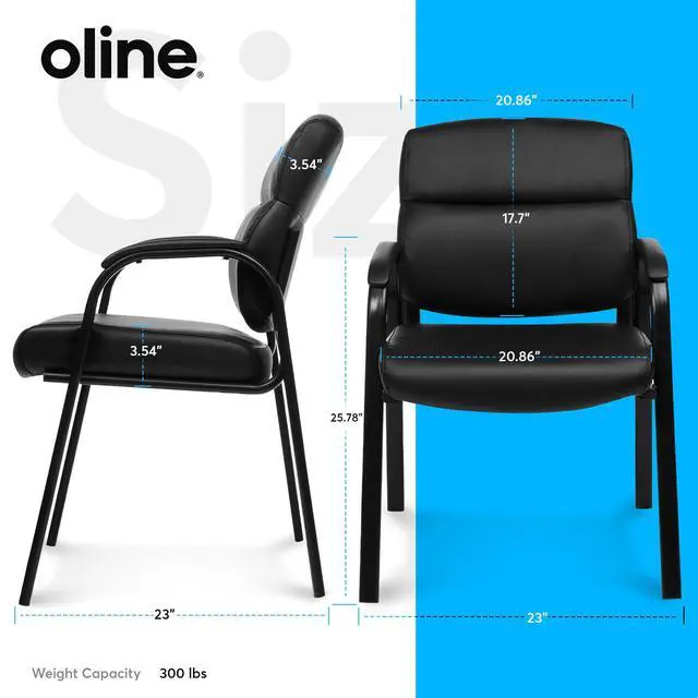 Alt view image 3 of 7 - Leather Guest Chair with Padded Arms, Reception Meeting Conference Waiting Room Lobby Home Desk Big and Tall Executive Office Chair, Black (1 Pack)