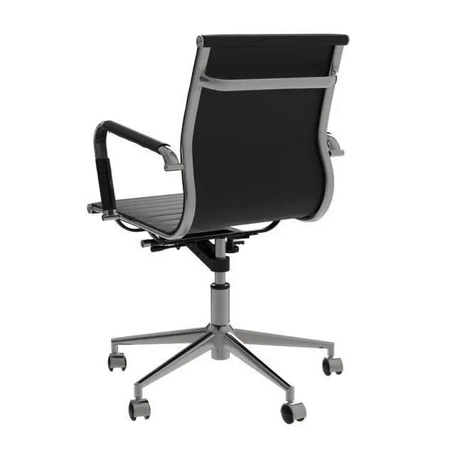 Alt view image 4 of 7 - Ribbed PU Leather Executive Office Chair, Mid Back, Black | Ergonomic Swivel Chair With Adjustable Height & Tilt, Chrome Base, For Home Office Use, Conference Room & Hotel Use