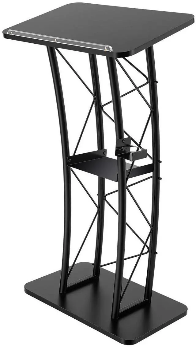 Main image of Curved Podium Stand, Metal Black Pulpit Lectern for Speeches Churches, 47inch Portable Pulpit Podium with Cup Holder and Book Stopper for Schools Meeting Rooms Wedding Concert