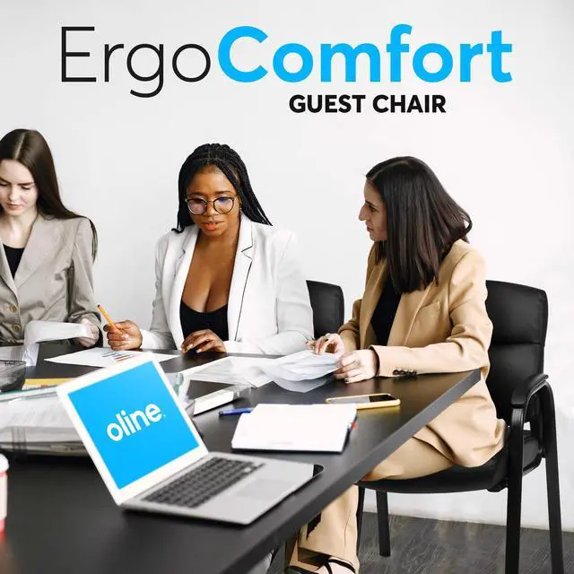 Alt view image 6 of 7 - Leather Guest Chair with Padded Arms, Reception Meeting Conference Waiting Room Lobby Home Desk Big and Tall Executive Office Chair, Black (1 Pack)
