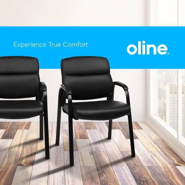 Alt view image 7 of 7 - Leather Guest Chair with Padded Arms, Reception Meeting Conference Waiting Room Lobby Home Desk Big and Tall Executive Office Chair, Black (1 Pack)