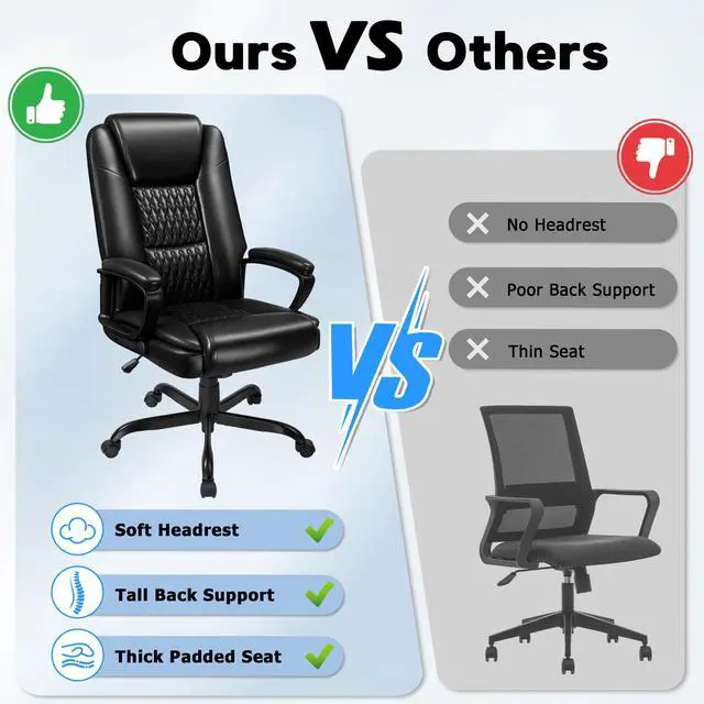 Alt view image 7 of 7 - Executive Office Chair, High Back Ergonomic Desk Chair with Lumbar Support, Adjustable Big and Tall Computer Chair, 360° Swivel, PU Leather, Black