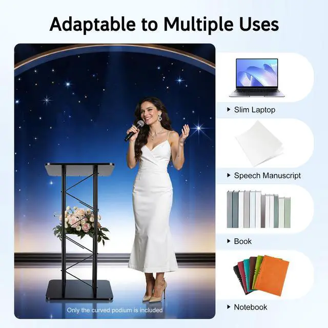 Alt view image 2 of 7 - Curved Podium Stand, Metal Black Pulpit Lectern for Speeches Churches, 47inch Portable Pulpit Podium with Cup Holder and Book Stopper for Schools Meeting Rooms Wedding Concert