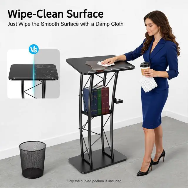 Alt view image 5 of 7 - Curved Podium Stand, Metal Black Pulpit Lectern for Speeches Churches, 47inch Portable Pulpit Podium with Cup Holder and Book Stopper for Schools Meeting Rooms Wedding Concert