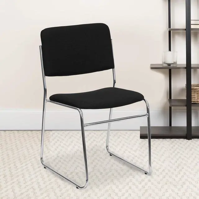 Alt view image 2 of 6 - Hercules Fabric Stackable Chair, Black | Chrome Sled Base, Fabric Upholstery, 500 LBS. Weight Capacity