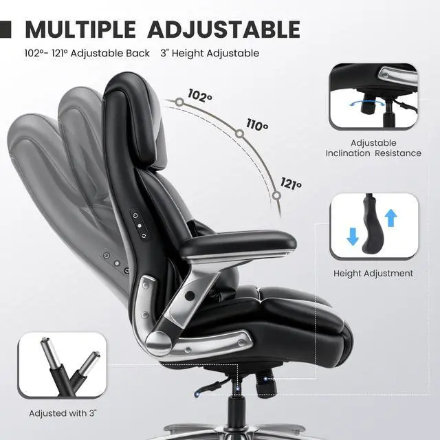 Alt view image 4 of 7 - Heavy Duty Desk Chair with 3D Kneading Massage, Big and Tall Office Chair with Ergonomic Support, 3D Armrests, 5 Quiet Dual Rubber Wheel, Thick Pocket Spring Cushion(Black, PU)