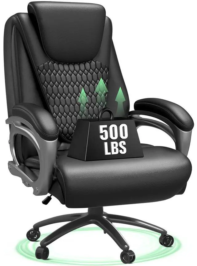 Main image of 500lbs Big and Tall Office Chair, Heavy Duty High Back Executive Desk Chair, Adjustable Height 360° Swivel Computer Chair for Home Office Work (Black)