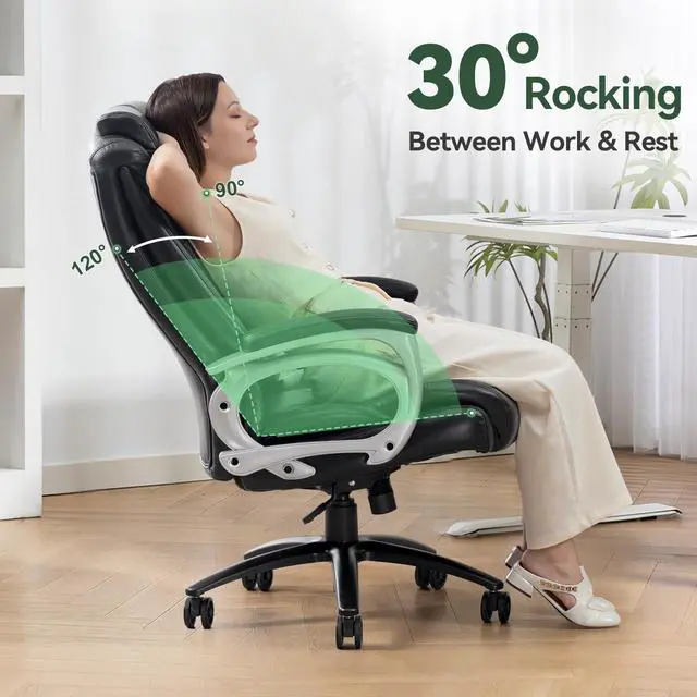 Alt view image 5 of 7 - 500lbs Big and Tall Office Chair, Heavy Duty High Back Executive Desk Chair, Adjustable Height 360° Swivel Computer Chair for Home Office Work (Black)