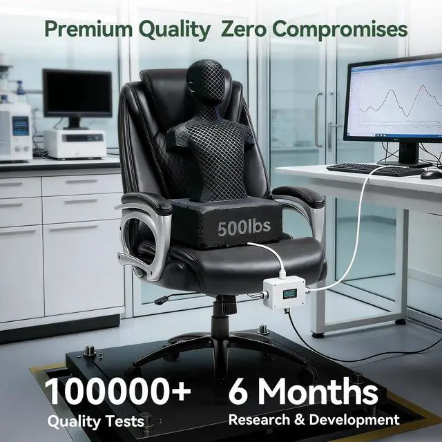Alt view image 6 of 7 - 500lbs Big and Tall Office Chair, Heavy Duty High Back Executive Desk Chair, Adjustable Height 360° Swivel Computer Chair for Home Office Work (Black)