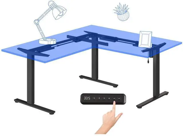 Main image of Electric Height Adjustable Standing L Shaped Corner 3 Legs Ergonomic Sit Stand Desk Frame for Home and Office, Black