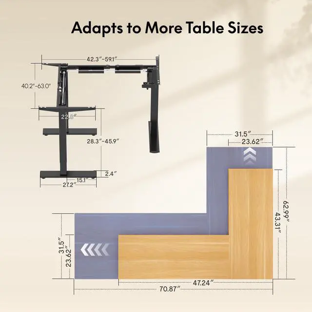 Alt view image 3 of 7 - Electric Height Adjustable Standing L Shaped Corner 3 Legs Ergonomic Sit Stand Desk Frame for Home and Office, Black