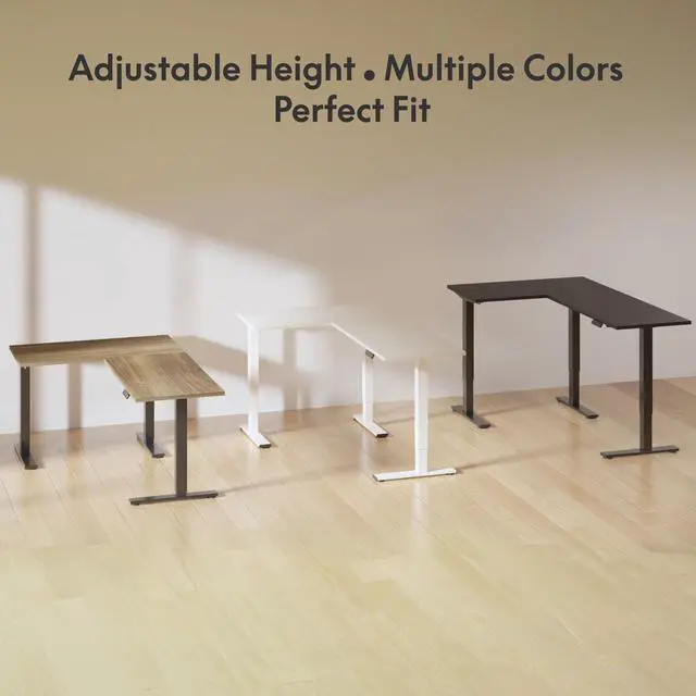 Alt view image 7 of 7 - Electric Height Adjustable Standing L Shaped Corner 3 Legs Ergonomic Sit Stand Desk Frame for Home and Office, Black