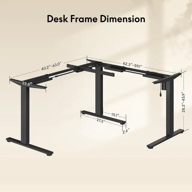 Alt view image 6 of 7 - Electric Height Adjustable Standing L Shaped Corner 3 Legs Ergonomic Sit Stand Desk Frame for Home and Office, Black