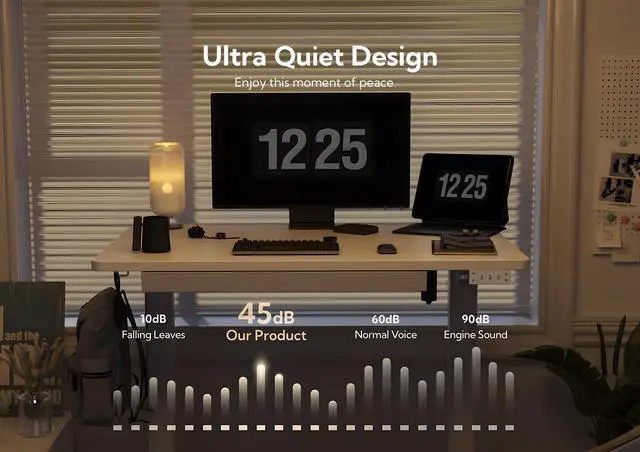 Alt view image 7 of 7 - Electric Standing Desk with Drawer 40 Inch White | Sturdy steel frame supports 176 lbs, 28.35-46.46 inch height range, 3 preset buttons, 45 dB motor, 2 hooks