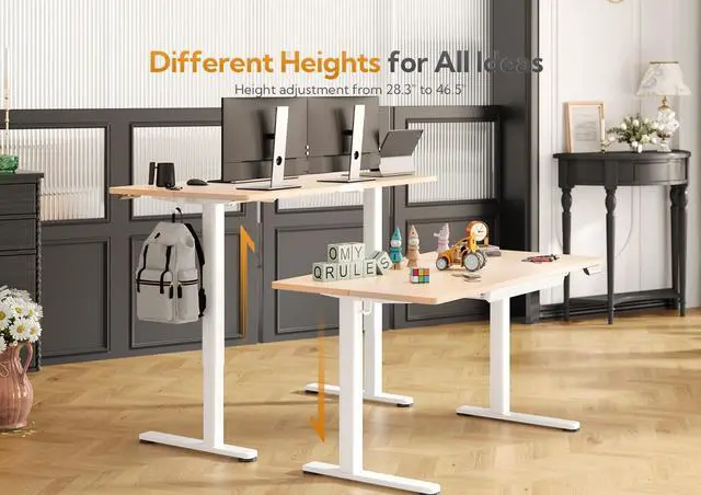 Alt view image 2 of 7 - Electric Standing Desk with Drawers 48 x 24 Inch Natural | Sturdy steel frame supports 176 Lbs, Waterproof desktop with wire holes, 25.6 x 11.8 Inch plastic drawer fits 14 Inch laptop