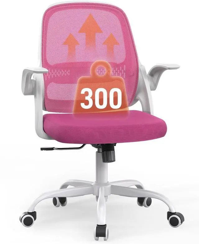 Main image of Ergonomic Mesh Office Chair with Flip-Up Arms, Adjustable Height, Breathable Mesh Back & Thick Cushion Seat, 360° Swivel Rolling Computer Desk Chair, BIFMA Certified, Supports 300 lbsPink