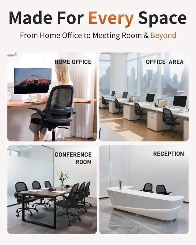 Alt view image 3 of 7 - Ergonomic Mesh Office Chair with Flip-Up Arms, Adjustable Height, Breathable Mesh Back & Thick Cushion Seat, 360° Swivel Rolling Computer Desk Chair, BIFMA Certified, Supports 300 lbsPink