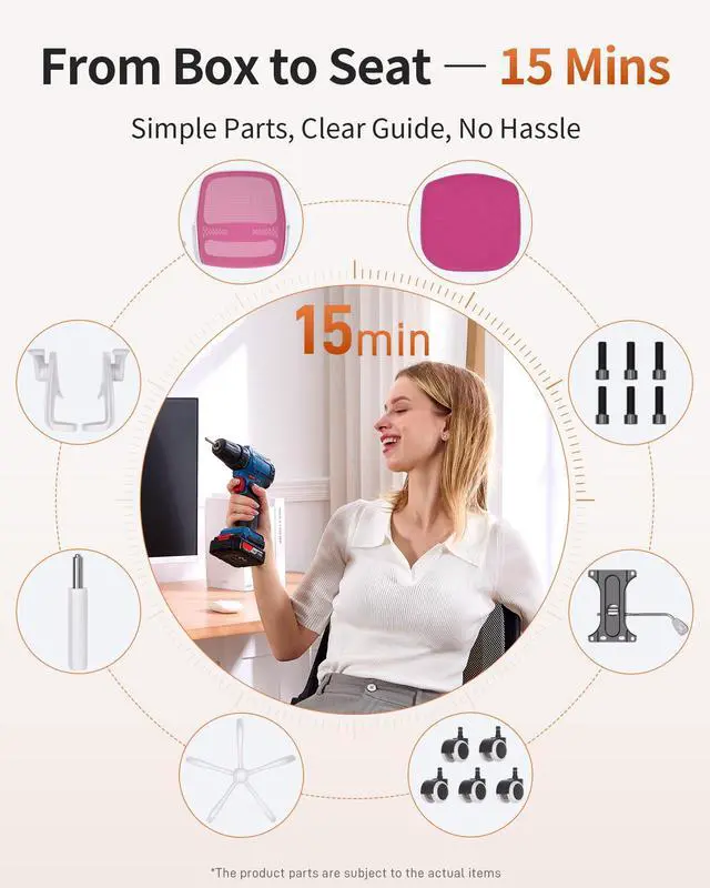 Alt view image 4 of 7 - Ergonomic Mesh Office Chair with Flip-Up Arms, Adjustable Height, Breathable Mesh Back & Thick Cushion Seat, 360° Swivel Rolling Computer Desk Chair, BIFMA Certified, Supports 300 lbsPink