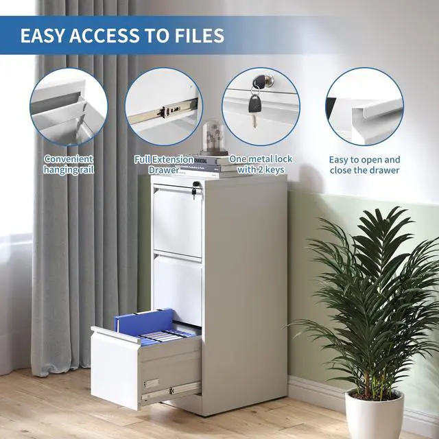 Alt view image 4 of 7 - 3 Drawers Vertical File Cabinet, Metal Filing Cabinets, White | Lockable File Cabinet for Home Office, Suitable for Storing Legal/Letter Size Hanging File Folders, Anti-Tipping