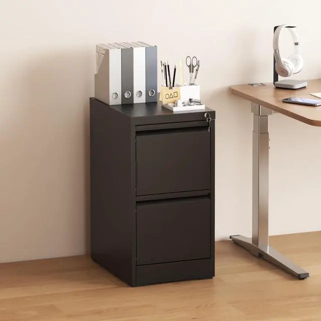 Main image of 2 Drawer File Cabinet with Lock, Vertical Filing Cabinets for Home Office, Metal Storage Cabinets, Heavy Duty File Cabinet for Letter/Legal/A4/F4 Size Amsseble Required, Black