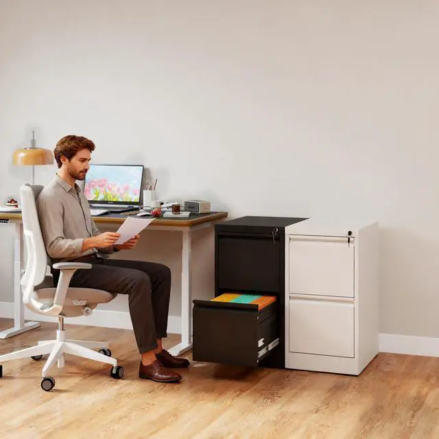 Alt view image 3 of 7 - 2 Drawer File Cabinet with Lock, Vertical Filing Cabinets for Home Office, Metal Storage Cabinets, Heavy Duty File Cabinet for Letter/Legal/A4/F4 Size Amsseble Required, Black