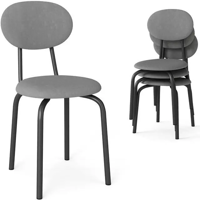 Main image of Stackable Dining Chairs Set of 4,Stackable Waiting Room Chairs,Grey | Stacking Kitchen Chairs with Upholstered Back and Seat with Dense Foam Cushions,Steel Frame with 400 Lb. Capacity