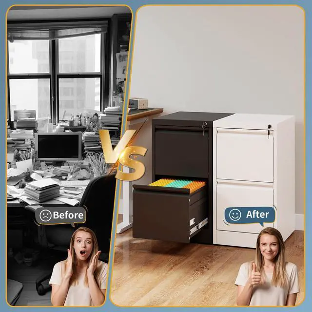 Alt view image 7 of 7 - 2 Drawer File Cabinet with Lock, Vertical Filing Cabinets for Home Office, Metal Storage Cabinets, Heavy Duty File Cabinet for Letter/Legal/A4/F4 Size Amsseble Required, Black