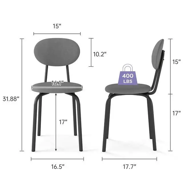 Alt view image 3 of 6 - Stackable Dining Chairs Set of 4,Stackable Waiting Room Chairs,Grey | Stacking Kitchen Chairs with Upholstered Back and Seat with Dense Foam Cushions,Steel Frame with 400 Lb. Capacity