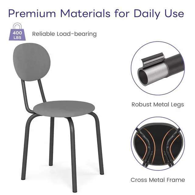 Alt view image 5 of 6 - Stackable Dining Chairs Set of 4,Stackable Waiting Room Chairs,Grey | Stacking Kitchen Chairs with Upholstered Back and Seat with Dense Foam Cushions,Steel Frame with 400 Lb. Capacity
