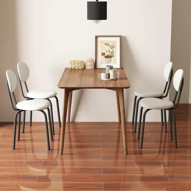 Alt view image 2 of 6 - Stackable Dining Chairs Set of 4,Stackable Waiting Room Chairs,Beige | Stacking Kitchen Chairs with Upholstered Back and Seat with Dense Foam Cushions,Steel Frame with 400 Lb. Capacity