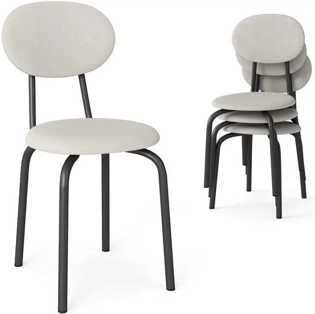 Main image of Stackable Dining Chairs Set of 4,Stackable Waiting Room Chairs,Beige | Stacking Kitchen Chairs with Upholstered Back and Seat with Dense Foam Cushions,Steel Frame with 400 Lb. Capacity