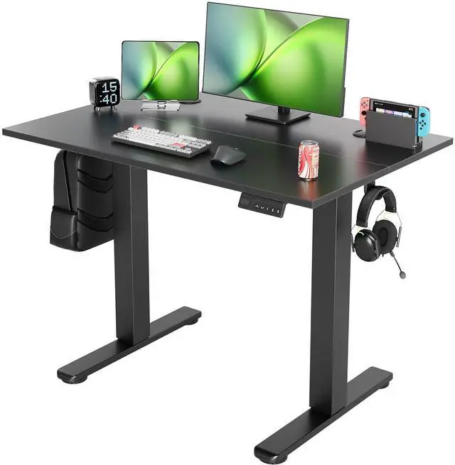 Main image of Electric Standing Desk Adjustable Height, 40 x 24 Inch Sit Stand Desk with T-Shaped Frame, 3 Memory Presets & Cable Management for Home Office Computer Workstation, Black Frame/Black Top