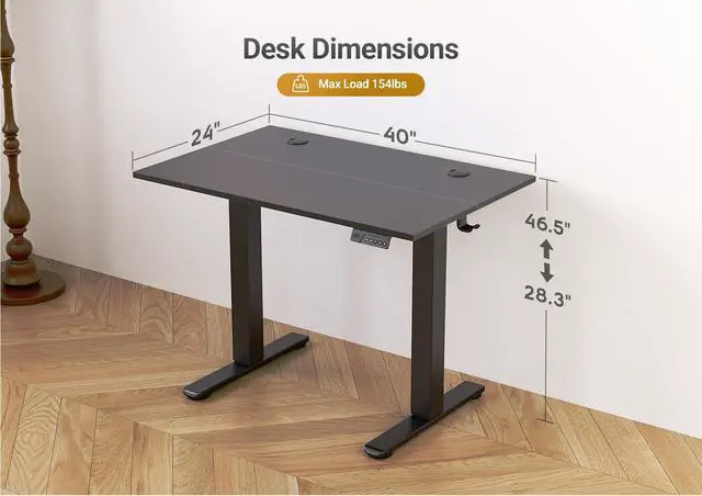 Alt view image 3 of 7 - Electric Standing Desk Adjustable Height, 40 x 24 Inch Sit Stand Desk with T-Shaped Frame, 3 Memory Presets & Cable Management for Home Office Computer Workstation, Black Frame/Black Top