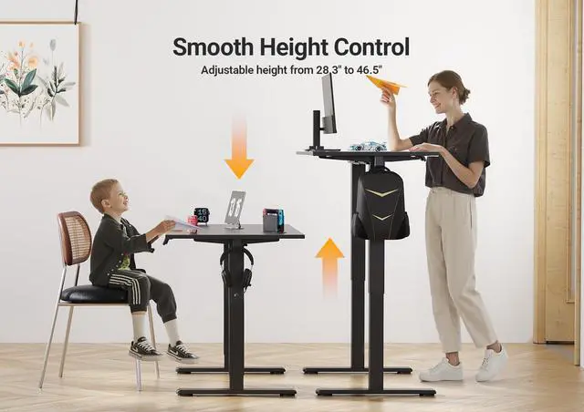 Alt view image 4 of 7 - Electric Standing Desk Adjustable Height, 40 x 24 Inch Sit Stand Desk with T-Shaped Frame, 3 Memory Presets & Cable Management for Home Office Computer Workstation, Black Frame/Black Top