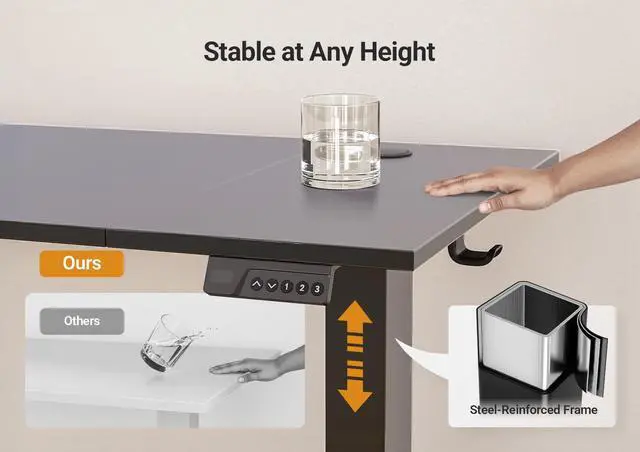 Alt view image 7 of 7 - Electric Standing Desk Adjustable Height, 40 x 24 Inch Sit Stand Desk with T-Shaped Frame, 3 Memory Presets & Cable Management for Home Office Computer Workstation, Black Frame/Black Top