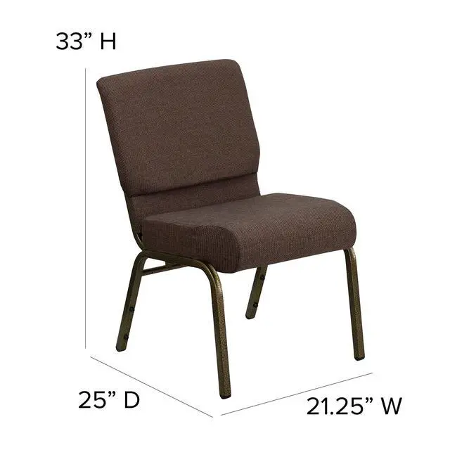 Alt view image 2 of 7 - Brown 21" W Stacking Church Chair, 4-Pack | Gold Vein Frame, Fabric Upholstery