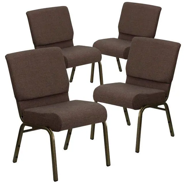 Alt view image 3 of 7 - Brown 21" W Stacking Church Chair, 4-Pack | Gold Vein Frame, Fabric Upholstery
