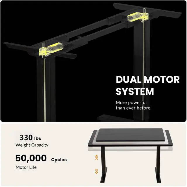 Alt view image 6 of 6 - Dual Motor Electric Standing Desk Frame, Height Adjustable Table Legs for Max 44 x 70.8 Desktop with 330lbs Capacity, Ergonomic Sit Stand Up Desk Base for Home Office, Black Frame Only